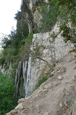 Sentier Martel -retkipolkua pystysuoran kallion reunalla