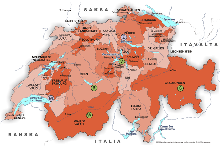 Kartta: Sveitsin kantonit